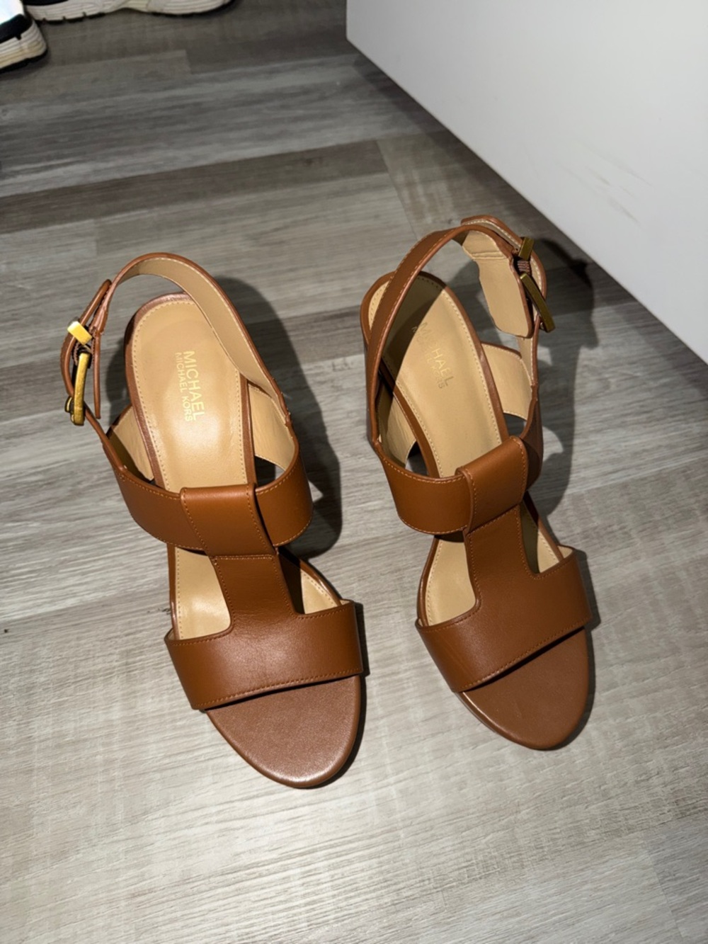 Michael Kors Tan Leather Block Heel Slingback Sandals
